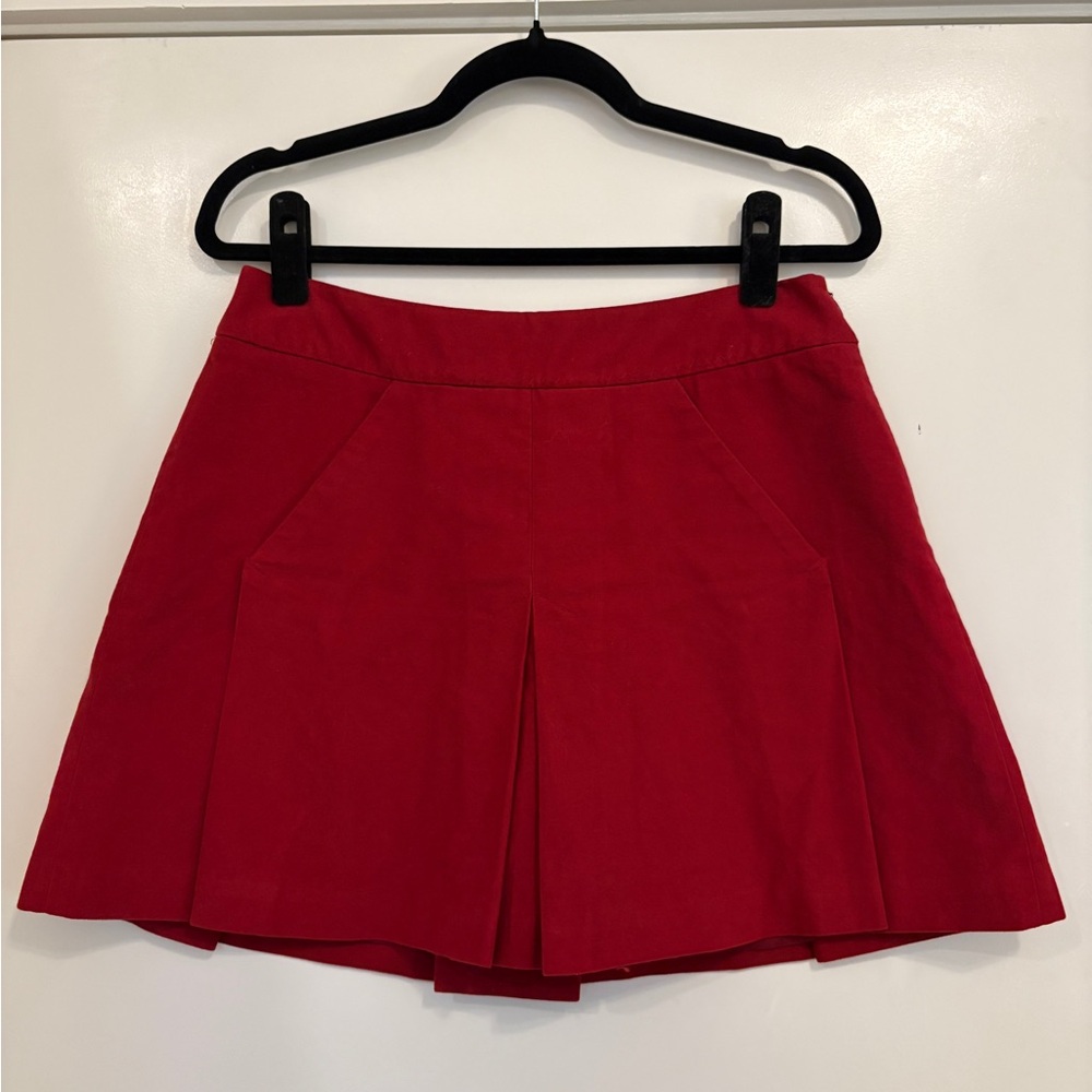 Elevenses (Anthropologie) Red Velvet Mini Skirt with Pockets